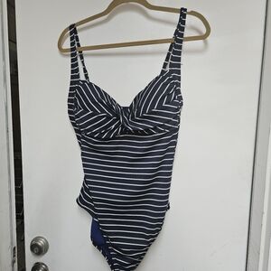 Liz Claiborn navy and white stripped one piece swimsuit